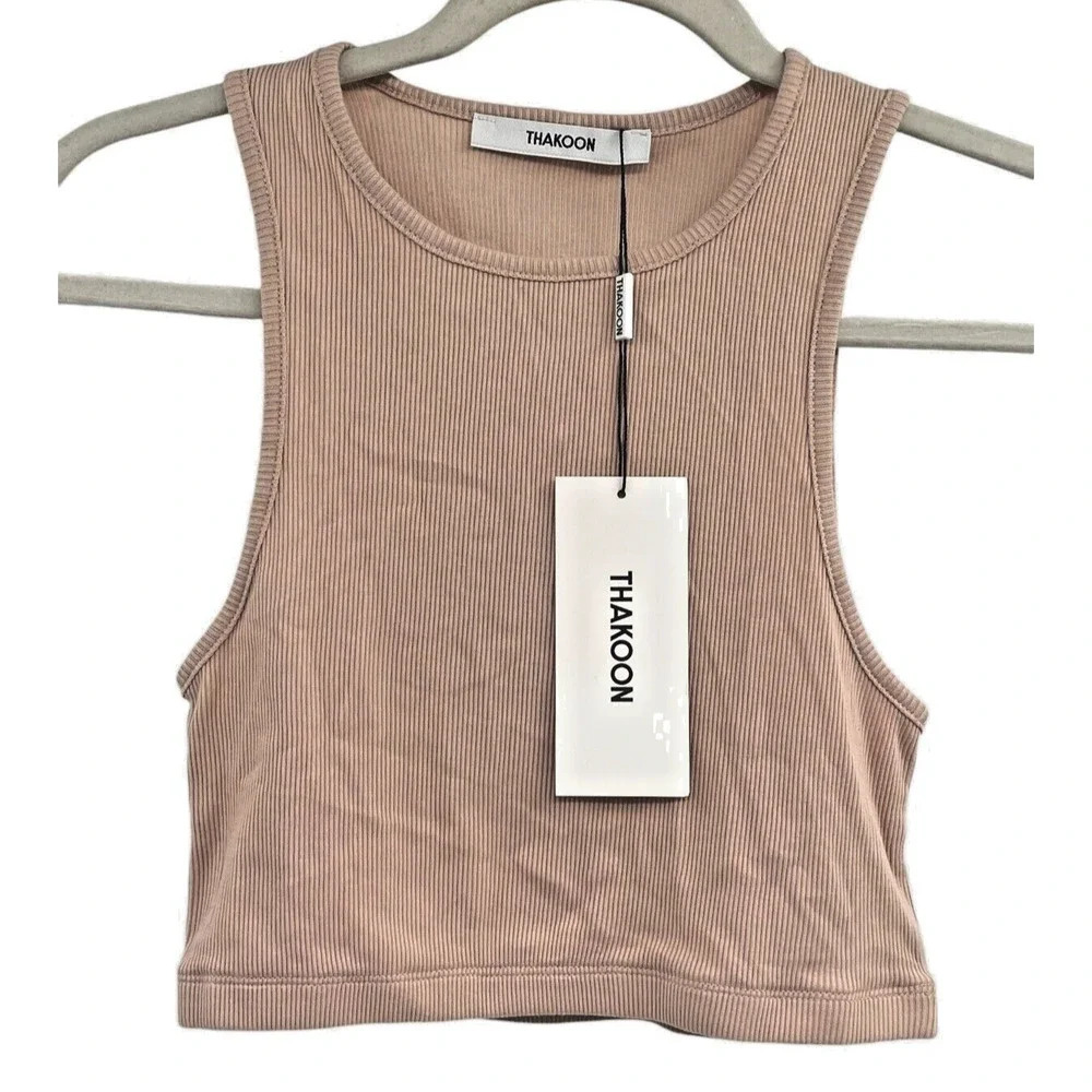 Thakoon Womens Dusty Pink Cropped Top Sleeveless Cotton Size Large NWT